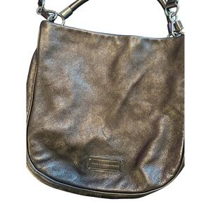 Marc by Marc Jacobs Genuine Leather Shoulder Bag Metallic Silver Hobo Style